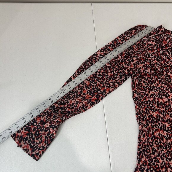Karen Millen Womens Top 2 Red Leopard Button Blouse Cold Shoulder Bell Sleeve - Picture 12 of 13